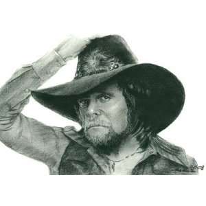 Johnny Paycheck Portrait Charcoal Drawing Matted 16 X 20