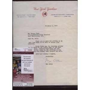  1960 Mel Allen Signed New York Yankees Letter JSA   MLB 