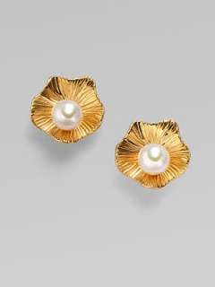 Majorica   10MM White Round Pearl Flower Earrings    