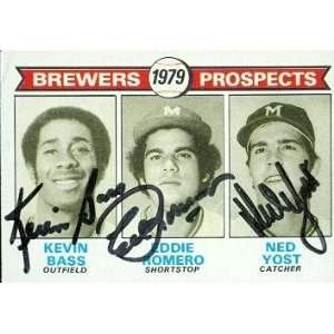 Ned Yost, Eddie Romero & Kevin Bass Autographed/Hand Signed MLB 