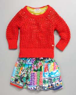 Crochet Knit Top, Summer Striped Tee & Destination Print Skirt