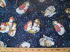 Fabric Blue Singing Angels Snowmen Nativity on Blue