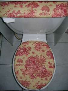 Toile French Country RED & Cream Toilet Seat Cover Set  