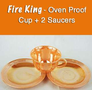 Fire King Orange~Peach Lustre Lusterware Cup+2 Saucers  