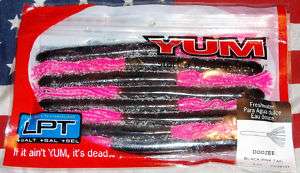 yum lpt 6 black pink tail doozee fishing worms 8 pk  
