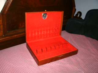 Vintage Silverware FLATWARE Wood STORAGE CHEST Box Red Velvet Lined 