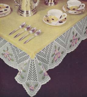 Vintage Crochet Pattern Pansy Flower Filet Tablecloth  