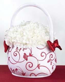 Black and White Wedding Flower Girl Basket Satin Bows  