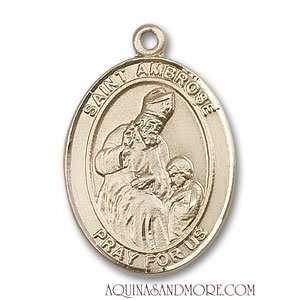 St. Ambrose Large 14kt Gold Medal