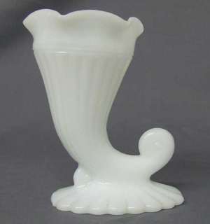 Vintage Jeannette White Milk Glass Cornucopia Vase  