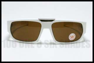 GANGSTER Cholo Style Sunglasses Triple Crown WHITE w/ Brown Lens