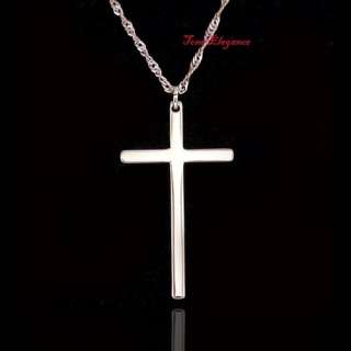 18k yellow gold filled plain cross solid womens mens necklace  