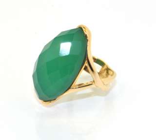   Cabochon Faceted Emerald Ring 14K Yellow Gold Clad Silver 925  