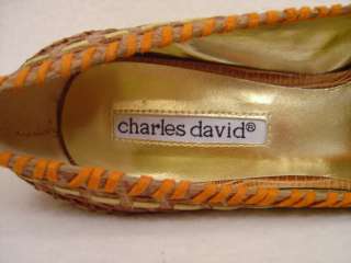 NEW Charles David Camel Brown Orange Stitch Pumps Heels NIB $215 