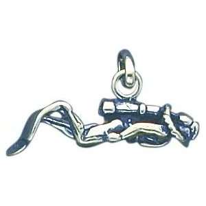  Sterling Silver Antiqued Scuba Diver Charm Jewelry