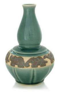 ELEPHANT SKY HERALDS Celadon Ceramic Art VASE Thai Pottery & Glass 