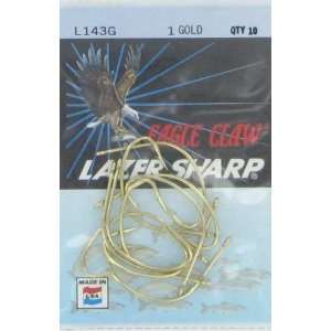  Eagle Claw Tackle Lazer Sharp Kahle Hook Gold Size 1 10pk 