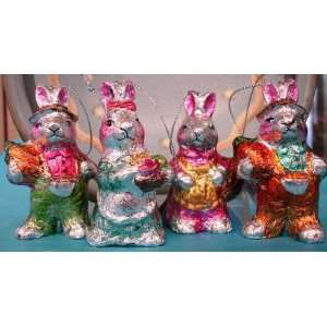  Set of 4 Foil Wrapped Bunnies Ornaments Colorful Easter 