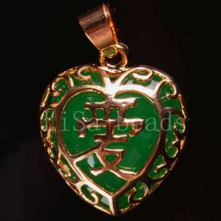Green Jade Heart Bead Imperial Pendant 18KGP LK086  