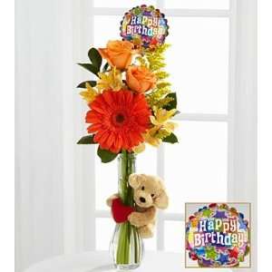   Hugs Flower Bouquet With Balloon Pick   5 Stem   Vase Included