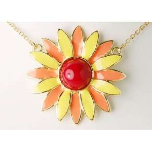 Golden Sun Starburst Sunflower Flower Enamel Painted Costume Pendant 