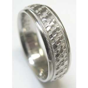 White Gold Wedding Band Ring 14Kt Gold in 8.0 Millimeters with Greek 