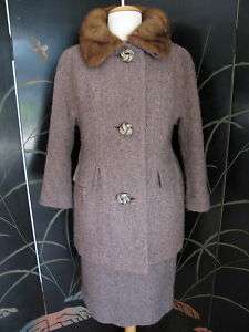 MINK RING COLLAR WALKING SKIRT SUIT~VINTAGE 50s~S/M  