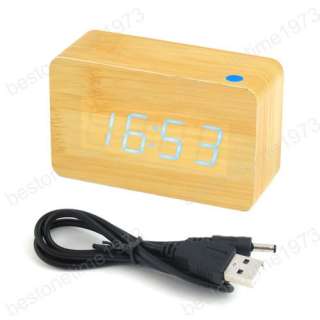 Blue Light LED Maple Wooden Wood Digital Alarm Clock Thermometer B2502 