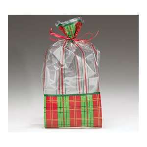  (100) Red & Green Christmas Plaid Cellophane Bags Health 