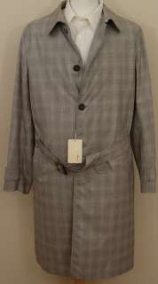 BRIONI JACKET $3685 GRAY 5 BTN WOOL/SILK BELTED HANDMADE TRENCH COAT 