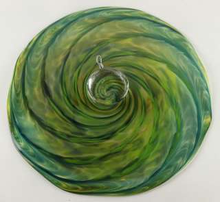 HOLDMAN STUDIOS  Hand Blown Art Glass Platter in Aquamarine and 