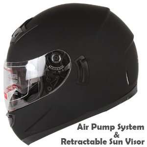 Dual Visor Matte Black Full Motorcycle Helmet with Air Pump System DOT 