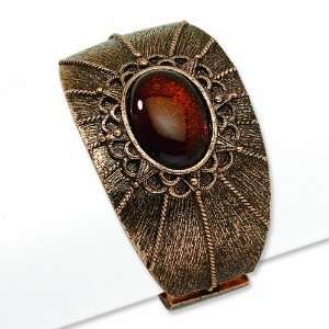    Copper Tone Smokey Brown Crystal Hinged Cuff Bangle Jewelry