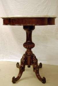 Rococco walnut marble top parlor table, 19th.  