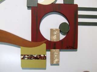   Abstract Art Wood with Metal & Mirror Wall Sculpture 48x20  