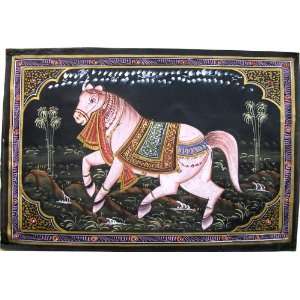  Folk Art, Silk Fabric, Hand Painted Painting, Indian 