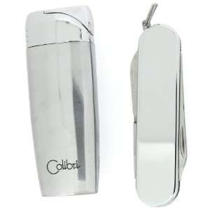  Colibri Silver Tone Lighter and Pocket Knife Gift Set 