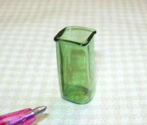 Miniature Square Glass Vase, Green Glass for DOLLHOUSE  