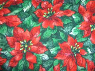Christmas Floral Red Poinsettias Green Cotton Quilt Fabric 2 Yards 
