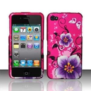 For iPhone 4 / 4s (AT&T/Verizon/Sprint) Rubberized Hibiscus Flower 