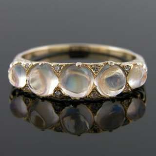 GRADUATED MOONSTONE 5 STONE 9K GOLD REPRODUCTION RING  