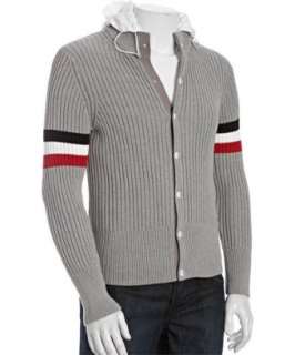 style #313223401 Moncler Gamme Bleu grey ribbed cotton hooded cardigan
