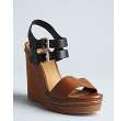 chloe brown and black leather groove wedges