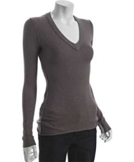 Inhabit lavender cashmere blend exposed seam v neck sweater   