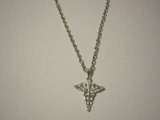 Pewter Caduceus Medical Symbol Necklace  