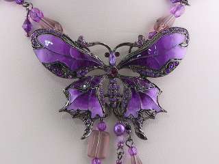 Purple Amy Crystal Butterfly Necklace Earring Set s0303  