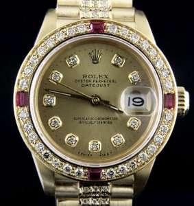  Rolex Ladies Gold 18k Champagne Diamond Dial Datejust with 