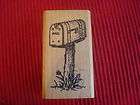Rubber Stamp Country Mail Box Mailbox Post Flowers Flag