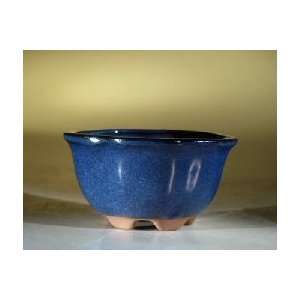   Boys Ceramic Bonsai Pot Glazed Round   Blue Patio, Lawn & Garden