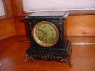 Vintage Seth Thomas Faux Green Swirl Marble Mantel Shelf Clock  